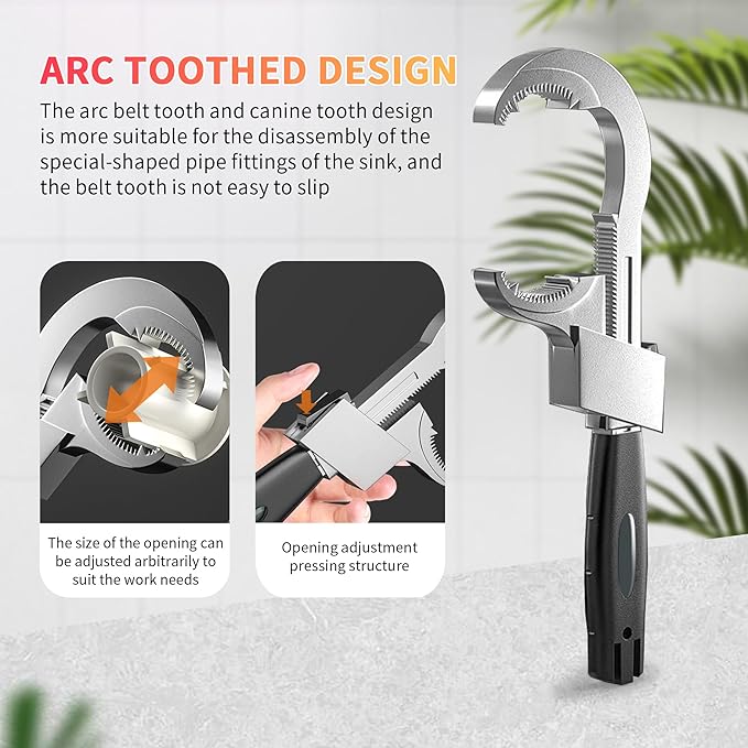 Bathroom Wrench,Adjustable Double-Ended Wrench,Multi-Functional Heads Hand Tool for Water Pipe Repair & Home Accessories,Universal Pipe Tool for Connecting Pipes/Faucets/Shower/Valves