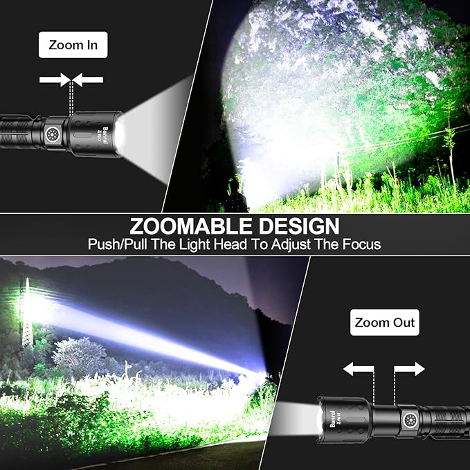 Banral Flashlights High Lumens Rechargeable, Super Bright LED Small Powerful Flashlight with Memory Function, 6Modes Pocket Waterproof Flash Light for Camping,Hiking (1, Black)
