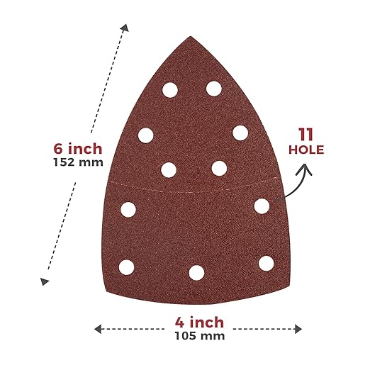 S SATC 50 PCS Mouse Sander Sandpaper 11 Holes 120 Grit Detail Sander Sandpaper Palm Sander Paper Hook and Loop Sander Pads Triangular Sanding Sheets