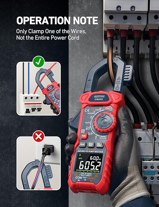 AstroAI Inrush Digital Clamp Meter Multimeter 1000A TRMS 6000 Counts, Amp Voltage Tester with VFD, LOZ Mode; Measures AC/DC Current Voltage Temperature Resistance Capacitance Frequency Continuity NCV