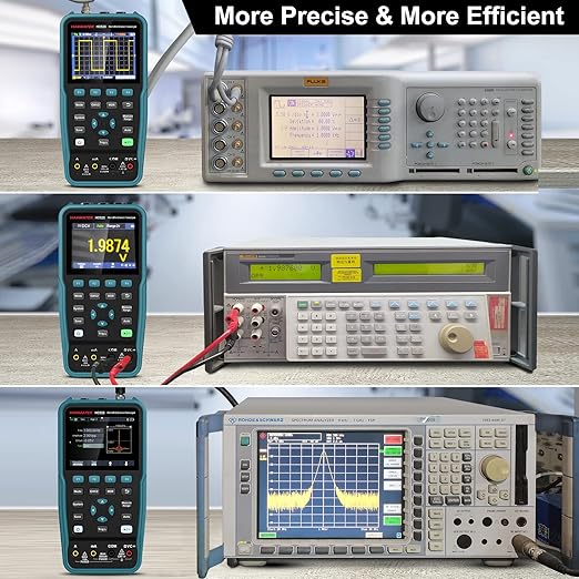 HANMATEK 3 in 1 Handheld Oscilloscope Multimeter with 2 Channels HO52S 3.5"TFT Oscilloscop, 50Mhz Waveform Generator Multimeter Backlit Screen, Auto-Calibration Function, Memory Function, Multi Tester