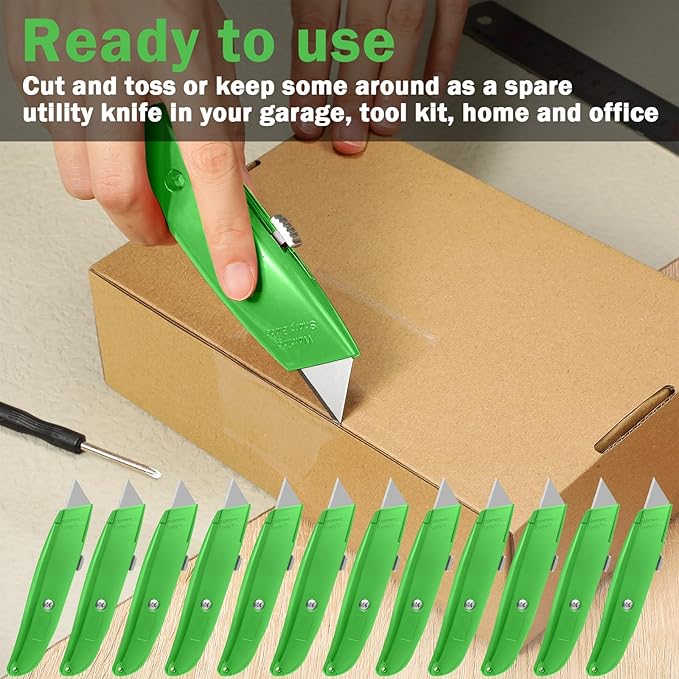 Reginary 20 Pcs Box Cutter Bulk Retractable Utility Knife Heavy Duty Aluminum Alloy Razor Knife for Cardboard Box Carton Opener for DIY, Factory, Home Office(Green)