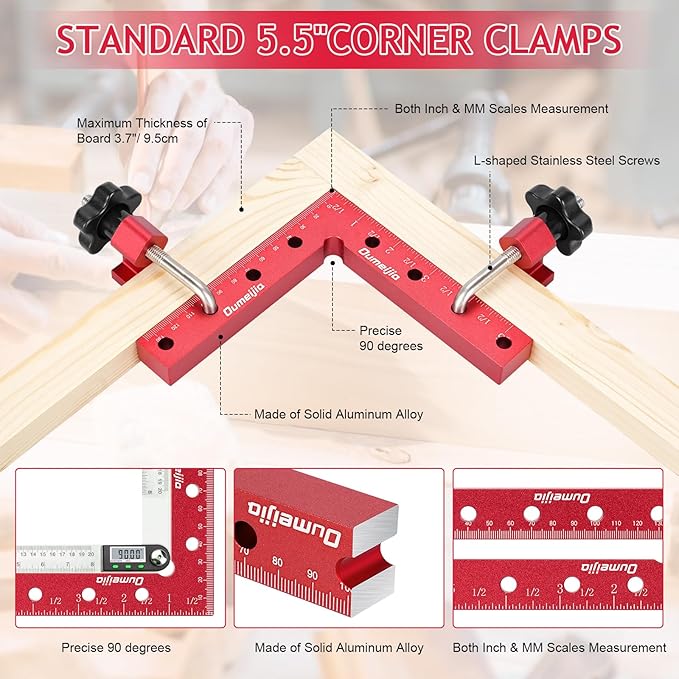 90 Degree Positioning Squares, Right Angle Clamps for Woodworking 5.5" x 5.5"(14 x 14cm), Aluminum Alloy Corner Clamps, Clamping Squares Tool for Picture Frame Box Cabinets Drawers