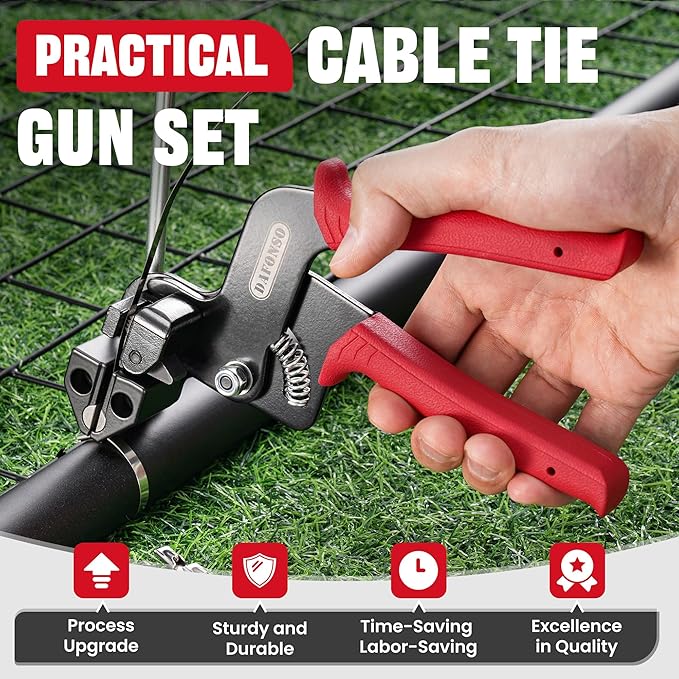 Stainless Steel Cable Tie Gun Kit-100PCS 11.8 inches 304 Heavy Duty Metal Zip Ties, 200LBS Tensile Strength & UV Resistant-for Fence, Exhaust Pipe, Chicken Coop & Industrial Use