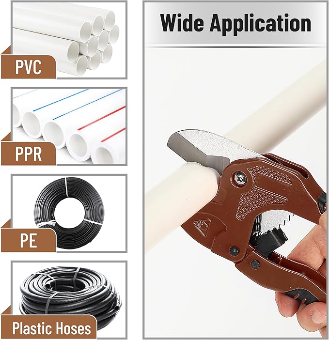 Bates- PVC Pipe Cutter, Cuts up to 1-5/8", Brown Ratcheting PVC Pipe Cutter Tool, Pipe Cutters PVC Pipe Shears, Plastic Pipe Cutter, PEX Pipe Cutter, PVC Cutter Tool, PVC Ratchet Cutter