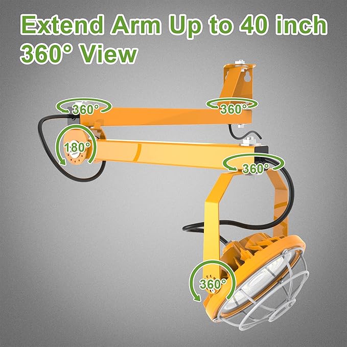 30W LED Loading Dock Lights with 40” Swing Single Folding Arm, 5000K 4,200 Lumen 360° Rotatable Lamp Head, IP65 Rated, UL Certified Workbench Light for Trailers, Docks, Warehouses, Container (30W)