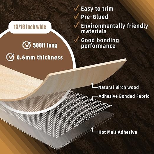 GSCIT Club Birch Edge Banding, 13/16 inch x 500ft roll of Veneer Edge Banding -Pre-glued Flexible, Real Wood Tape Banding for Cabinet Repair Furniture Restoration