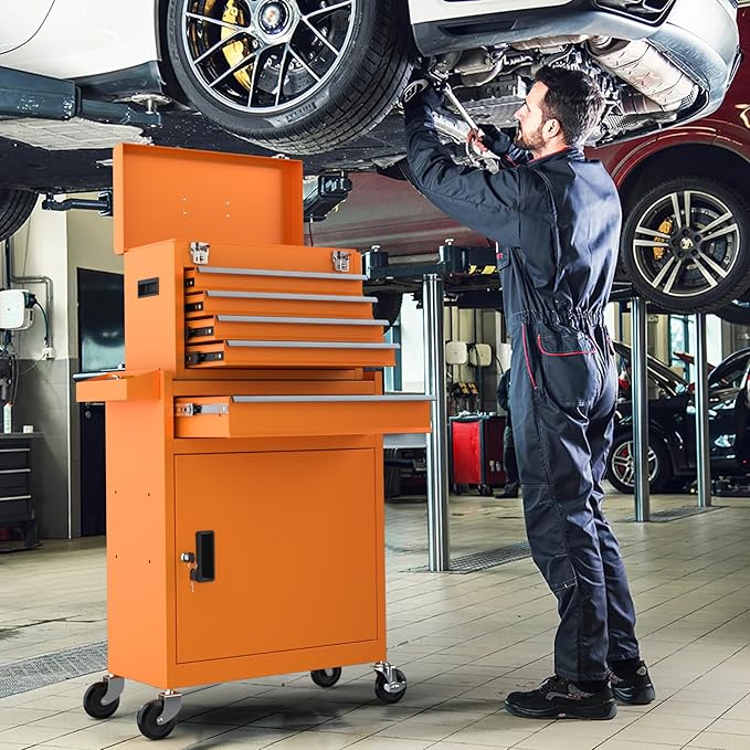 5-Drawers Tool Chest, 2-in-1 Mechanic Rolling Tool Box Removable Lockable Tool Storage Cabinet, Metal Tool Cart with Drawers and Wheels for Garage, Workshop