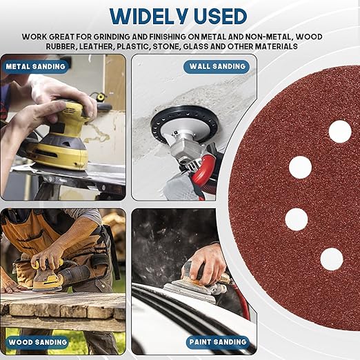 5 Inch 8 Hole Sanding Discs, 150 PCS 60 Grit Hook and Loop Sandpaper, Round Aluminum Oxide Sand Paper Discs for Random Orbital Sander