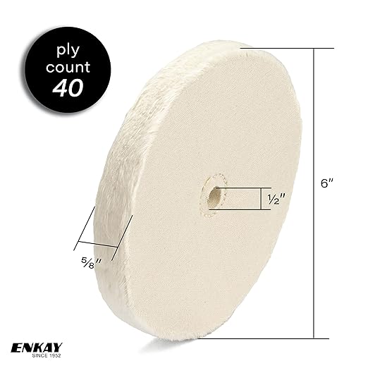 ENKAY - 6" Loose Cotton Buffing Wheels (2 Pack) for Polishing Metal and More, for Use with Polishing Compounds, Buffing Machines & Bench Grinders (40 Ply Each)
