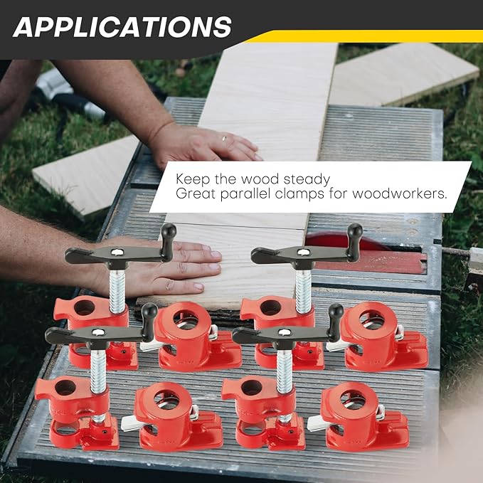 Wood Gluing Pipe Clamp Set | 1/2" Heavy Duty Woodworking Cast Iron Pipe Clamps Quick Release Pipe Wood Clamps (4 Pack, 1/2")