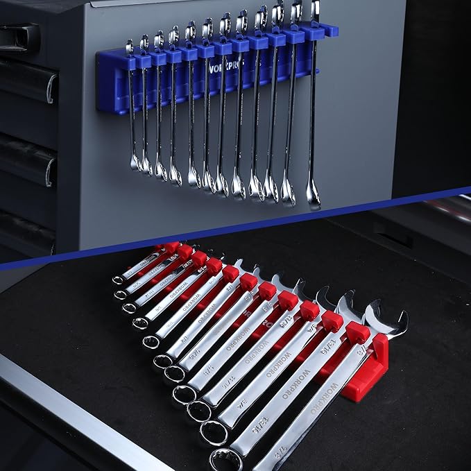 WORKPRO 2-Piece Magnetic Wrench Organizer Rack Set, 24 Slots Fits SAE (5/16' to 3/4') and Metric (9 mm to 20 mm) Wrench Holder Trays to Keep Wrenches Organized