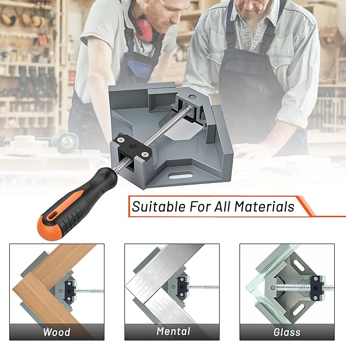 Corner Clamps for Woodworking, 4 Pack Durable Premium Aluminum Alloy Wood Clamps with Electroplated Spiral Rod and Ergonomic Handle, Corrosion-Resistant 90 Degree Clamp, Including Cut Resistant Gloves