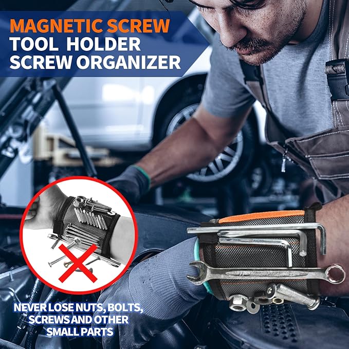 2PCS Magnet Wristband for Tools, Handyman Gift, Magnetic Screw Holder Tool Belt with Premium Nylon, Powerful Magnets and Pockets for Men, Dad, Husband, Grandpa, Gifts for Him and Her