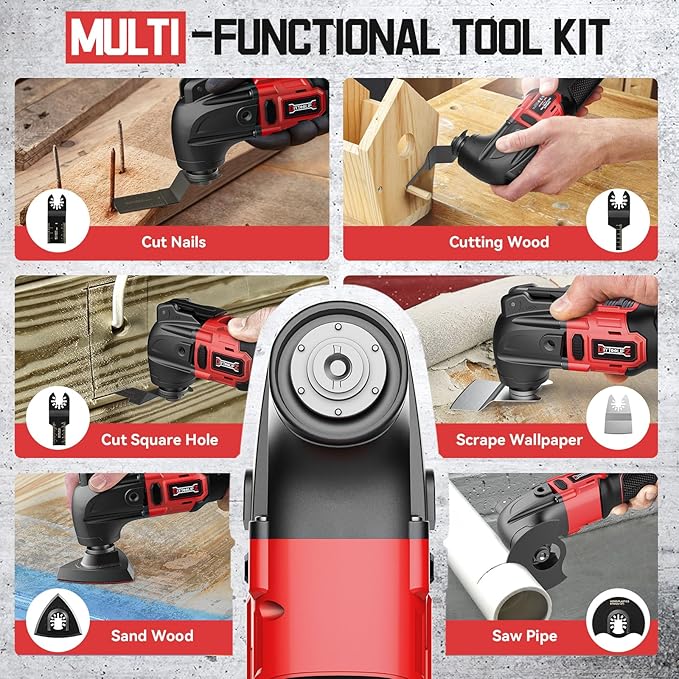 Cordless Oscillating Tool Compatible with Milwaukee 18V Battery, 6 Variable Speed Brushless-Motor Tool, Oscillating multi tool kit for Cutting Wood Nails Remove Grout & Sanding(Not Battery)