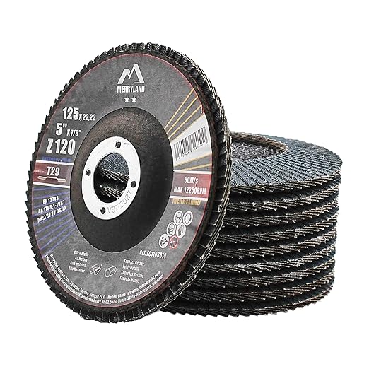 Merryland Flap Disc 5 inch Metal for Angle Grinder, 5inch 120 Grit T29 Flap Wheel 10 Pack, Blue Zirconium Corundum INOX Stainless Steel Iron Universal, Craft-Line FC1108614-10