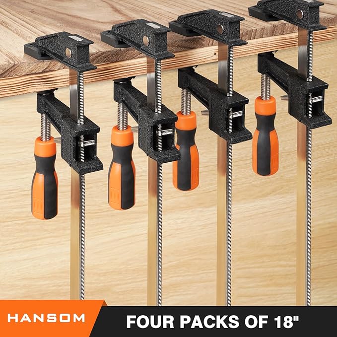 4-Pack 18 inch Long Bar Clamps, Heavy Duty, Force 600 Lbs, Adjustable and Quick Release, Woodworking Clamps, Throat Depth 2.5 inch with Plastic Handle