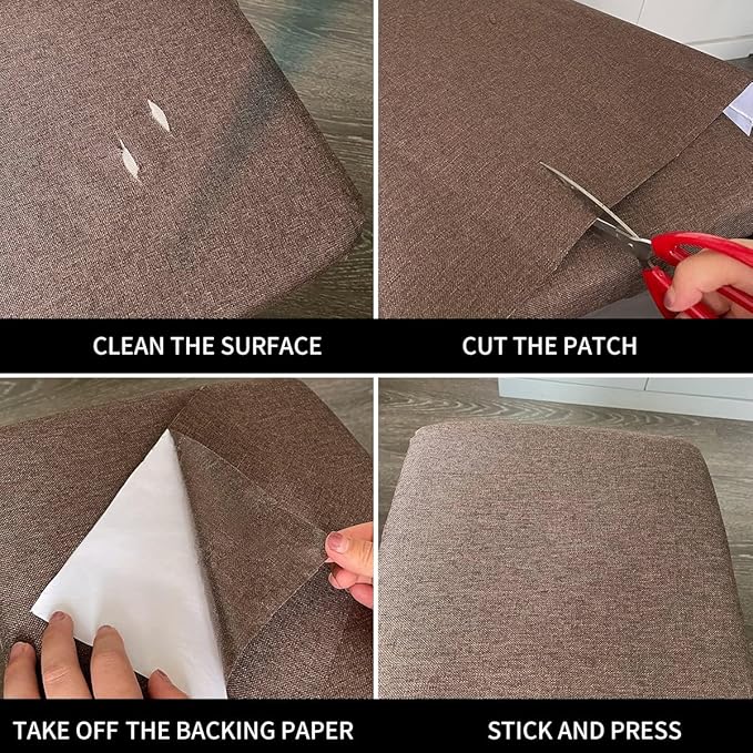 Fabric Repair Patches, 17X158 Inch Linen Repair Tape Self-Adhesive Fabric Patches Durable, DIY Large Linen Tape for Sofa, Couches, Furniture, Chair, Clothing （17X158 Inch, Black）