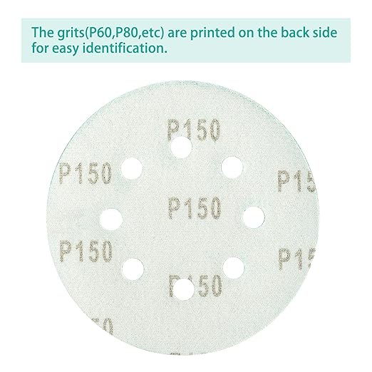 100PCS 150 Grit Premium Green Sanding Discs, 5-Inch 8-Hole Sandpaper for Random Orbital Sander