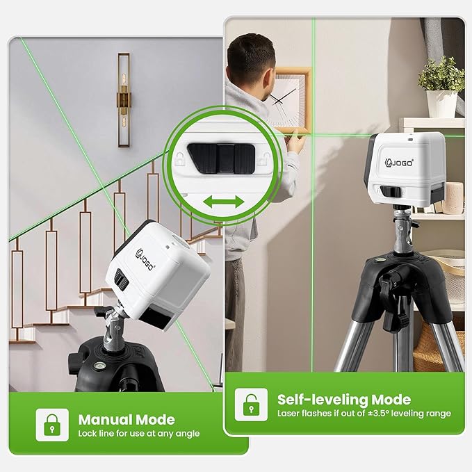 Self Leveling Laser Level, Green Cross Line Laser Level, Lazer Leveler Tool for Picture Hanging Construction Floor Tile Wall, Rotary Nivel Laser Magnetic Bracket Carrying Case Battery Included