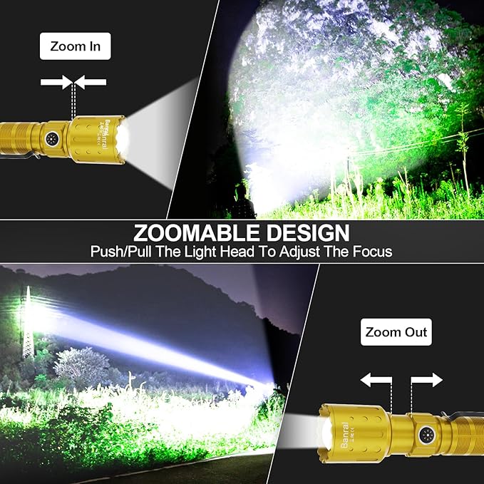 Flashlights High Lumens Rechargeable, Super Bright Long Range Small Powerful Flashlight, 6 Modes LED Tactical Pocket Waterproof Flash Light for Camping (2, Black/Gold)