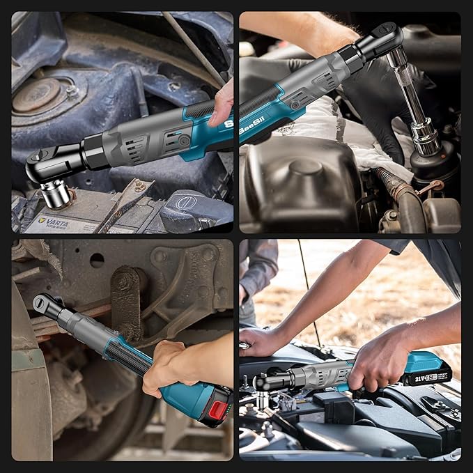 1/2" Cordless Electric Ratchet Wrench, 66Ft-lbs Battery Ratchet Wrench 21V Max, Brushless Motor, Variable Speed Trigger, 2x 2.0Ah Batteries & Charger, 8 Sockets, 1/4" & 3/8" Adapter, 3" Extension Bar