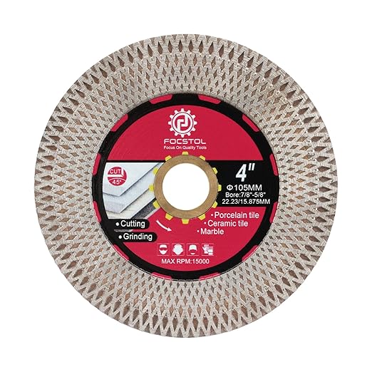 Diamond Tile Saw Blade - 4''(105mm) Cutting & Grinding Disc Wheel for Porcelain Ceramic Tile Marble Granite Artificial Stone with X Mesh Rim for Angle Grinder