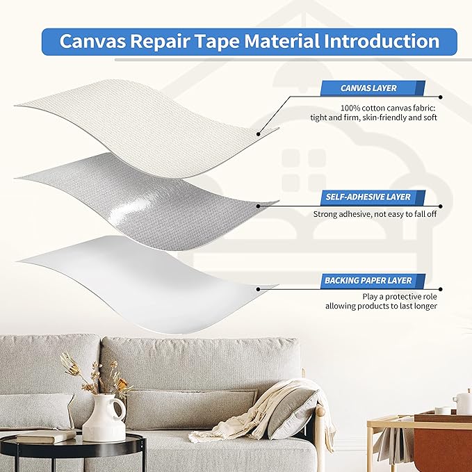 KING MOUNTAIN Canvas Repair Patch 16×60 Inch Self-Adhesive Waterproof Fabric Patch for Sofas, Tents, Furniture,Tote Bags, Car Seats (Off White)