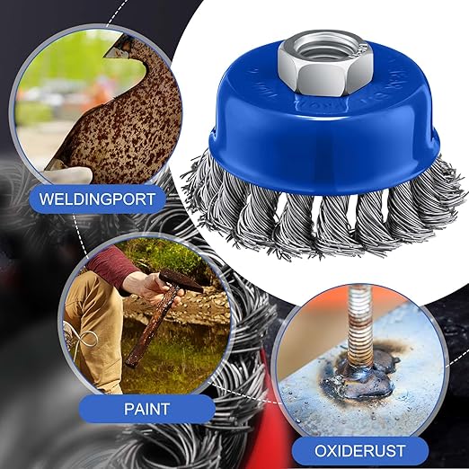 Tandefio 24 Pcs Wire Wheel Brush Wire Wheels with 5/8 -11 Threaded Arbor for 4 1/2 Angle Grinder Knotted Wire Cup Brush for Heavy Cleaning Rust Removal (Blue,3 Inch)