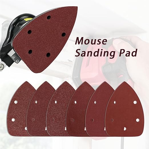 100-Pack Mouse Sandpaper (5-Hole) 80 Grit for Mouse Detail Sanders, Premium Aluminum Oxide, Easy to Replace, Ideal for Woodworking, Furniture Refinishing, and Crafting