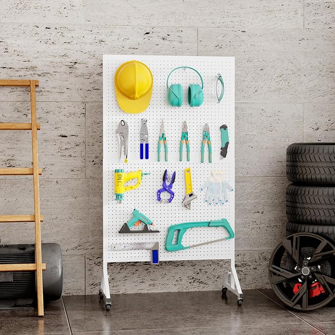 Metal Pegboard Display Stand 3.5 x 5.5 Feet, Adjustable Height with 40 Peg Board Hooks and Wheels, Pegboard Display Rack, Craft Display Rack, Retail Display Rack, Garage Peg Board, Pegboard