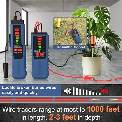 F04 Underground Wire Locator, Cable Locator with Earphone, Buried Wire Detector for Locating Breakage Cables & Wires Dog Fence Cables