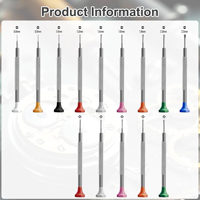 Watch Screwdriver Set, 14 Pcs Multi-Size Premium Stainless-Steel Jewelers Screwdriver Set with Ergonomic Handle, 360-Degree Rotation, Stable Tip for Watches, Jewelry, Electronics