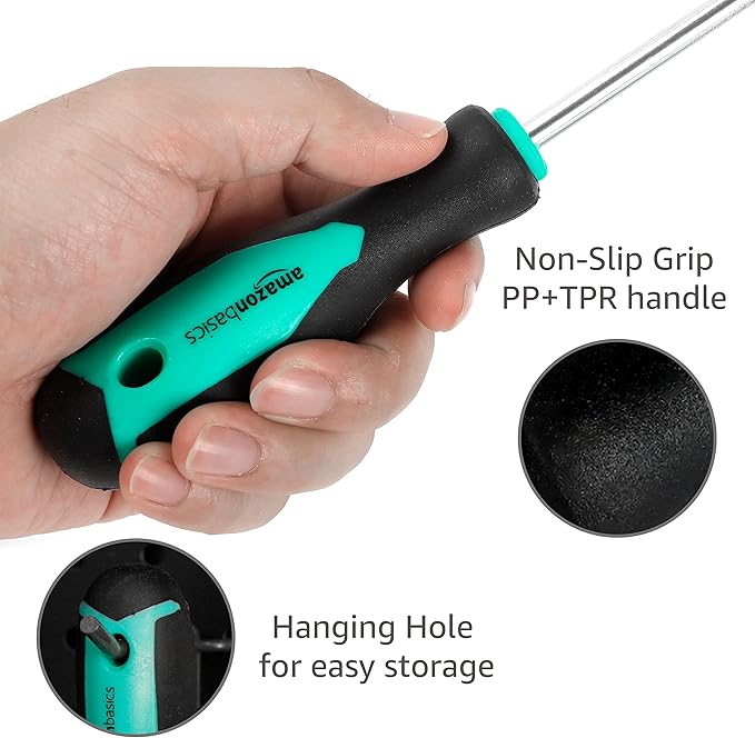 Amazon Basics Magnetic Screwdrivers Set, Includes Phillips, Slotted, Torx, Square, and Stubby Screwdrivers, 12-Piece Hand Tools Set, Turquoise