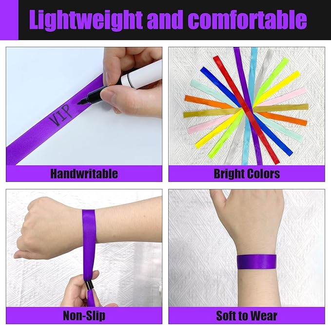 100 Pcs Cloth Event Wristband, Disposable Wristbands for Events, Colored Wristbands Events,for Lightweight Concert,Club Entrance Wrist Strap Party Wristband Event (Color : Purple1)