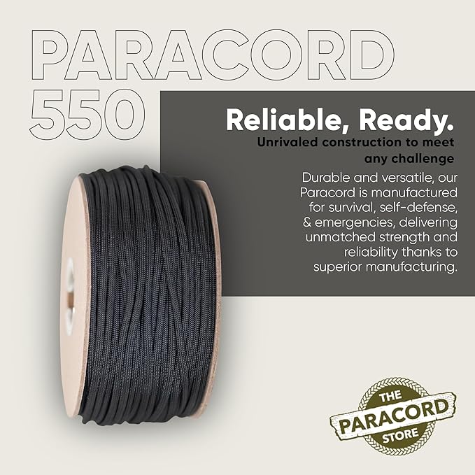 The Paracord Store | Type III 550 Paracord - 250 FT Spool, Blank | Heavy Duty 7 Strand Tactical Paracord - USA Made Nylon Outdoor Parachute Cord for Camping, Fishing & More - Survival Cord