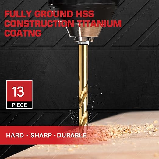 13PC 1/8" Titanium Coated Twist Hex Shank Drill Bit Set, 135 Degree Tip HSS Drill Bit Sets, Impact Driver Drill Bits for Wood, Steel, Metal, Plastic with Quick Change Design