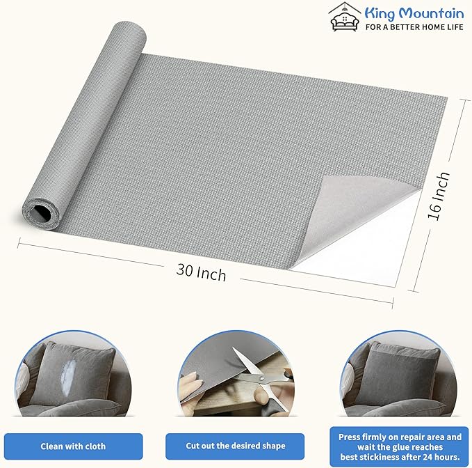 KING MOUNTAIN Canvas Repair Patch 16×30 Inch Self-Adhesive Waterproof Fabric Patch for Sofas, Tents, Furniture,Tote Bags, Car Seats (Grey2.0)