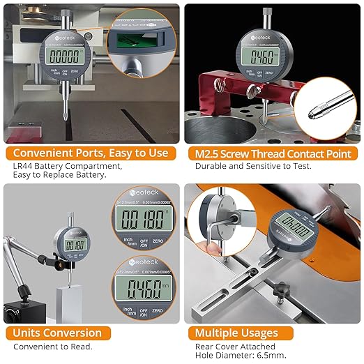 Neoteck DTI Digital Dial Indicator 0.5 inch/12.7mm, High Resolution: 0.00005 inch/ 0.001mm, Digital Probe Indicator Dial Test Gauge