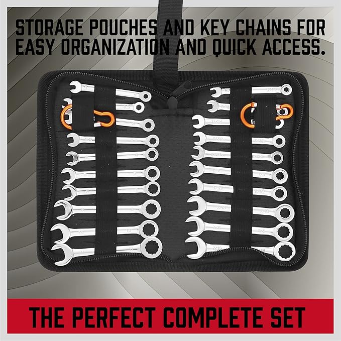 Premium Midget Wrench Set - 22-Piece Mini Combination Wrench Set Metric & SAE Ignition Wrench Sets 4-10mm & 5/32'' to 7/16'' Lightweight Small Carry Pouch