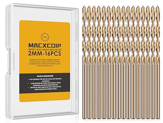 Metric 16Pcs M35 Cobalt Drill Bit Set, 2mm HSS Cobalt Jobber Drill Bits, for Hardened Metals, Stainless Steel, Cast Iron and Wooden Plastics