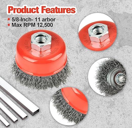 A A IN 2Pack Wire Wheel for Angle Grinder, 3 Inch Grinder Wire Wheel Brush with 5/8"-11 Threaded Arbor for Angle Grinder, 0.014'' Carbon Steel Crimped Wire Cup Brush for Rust,Corrosion,Paint Removal