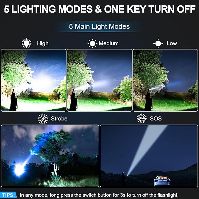 Rechargeable Flashlights High Lumens - Super Bright LED Tactical Flash Light, Powerful Waterproof Handheld USB C Flashlight for Camping,Emergencies,Home,5 Modes,Zoomable (2, Orange)
