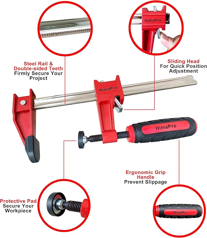 HimaPro 12 Inch Bar Clamp Set, 4 Pack 600 lbs Load Limit Medium Duty Quick Release Steel F Clamp, Ideal for Woodworking, Metalworking, and DIY Projects