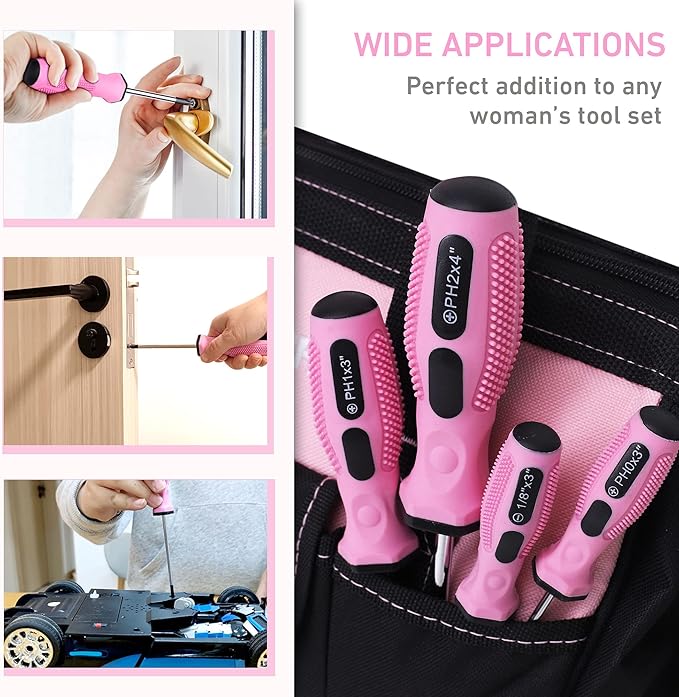 FASTPRO 8-Piece Pink Magnetic Screwdrivers Set with 4 Phillips and 4 Slotted Tips, Precision Screwdriver Repair Tool Kit for Women