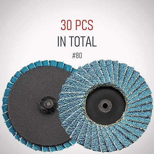 30 Pcs 2 Inch Mini Flap Disc, Zirconia High Density, with 1 Pcs 1/4 inch Shank Holder, for Metal Grinding, for Angle Die Grinder (80 GRIT)