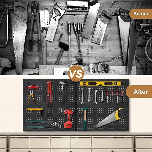 4 Packs 24"x12" Pegboard Wall Organizer, Metal Pegboard Panels Tool Organizer, Pegboard Storage System for Shop, Workbench, Black Metal Peg Boards for Walls