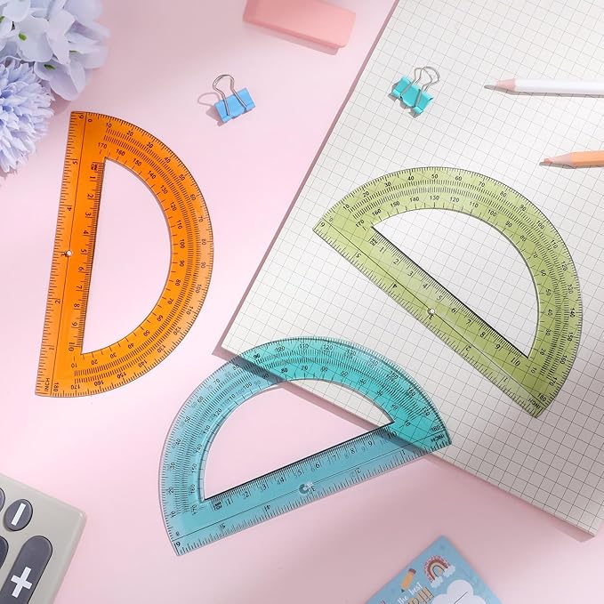 72 Pcs of Colorful Plastic Protractors 180 Degrees 6 Inches Mathematical Protractor Translucent Geometric for Learn Office Measurement Drawing