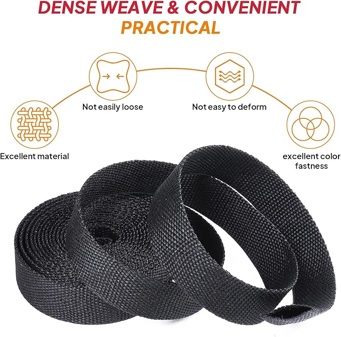 Black 2:1 Ratio Automotive Heat Shrink Braided Sleeving,Wear-Resistant Flat Woven Shrinkable Sleeve Fabric Car Cable Wires Hoses Protection (1"-8ft)