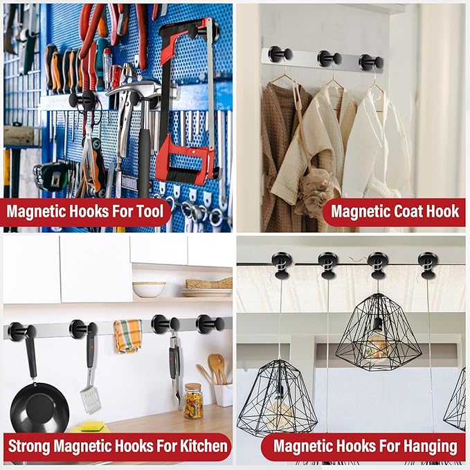 Heavy Duty 150Lb Magnet Hooks - Black, Strong, 6Pcs - Ideal for Cruise, Garage, Hanging, Grill